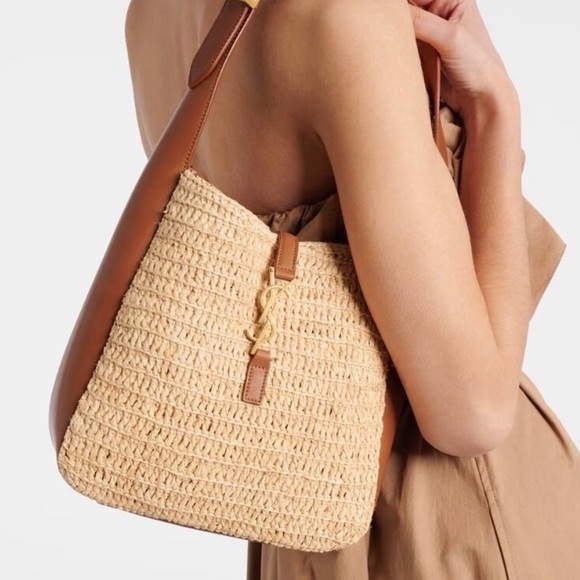 Yves Saint Laurent Handbags - YSL Saint Laurent Le 5 a 7 Supple Small Hobo Raffia and Leather Shoulder